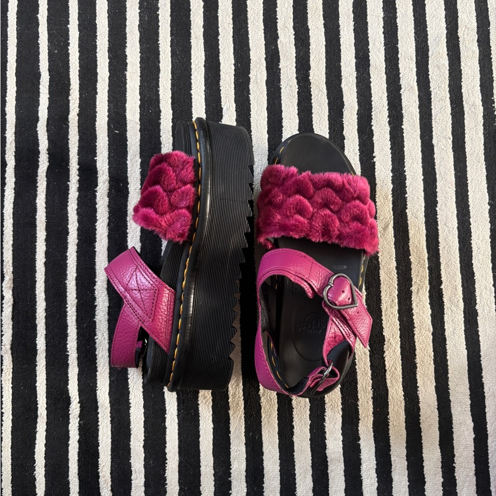 Pink Faux Fur Platform Sandals